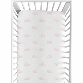 Boho Rainbow White and Blush Pink Crib Sheet