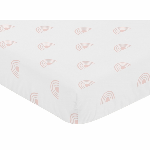 Boho Rainbow White and Blush Pink Crib Sheet - alt image 2
