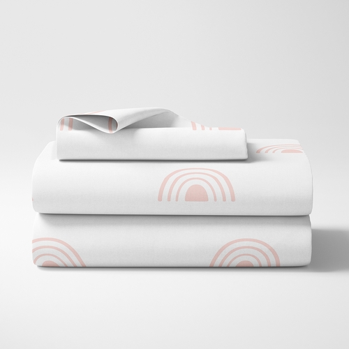 Boho Rainbow White and Blush Pink Twin Sheet Set - alt image 1