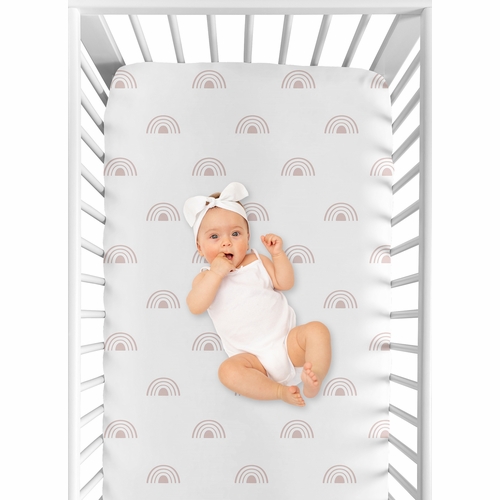 Boho Rainbow White and Mauve Crib Sheet - alt image 3