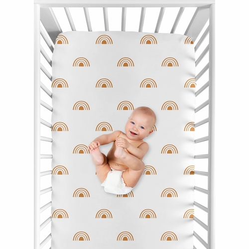 Boho Rainbow White and Pumpkin Crib Sheet - alt image 3