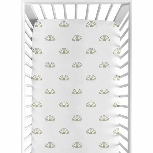 Boho Rainbow White and Sage Crib Sheet