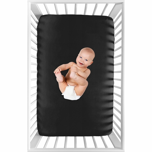 Boho Stitch Black and White Collection Mini Crib Sheet - Solid Black - alt image 2