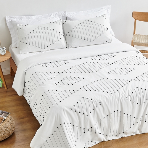 Boho Stitch Black and White Collection Queen Duvet Cover Bedding Set