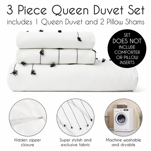 Boho Stitch Black and White Collection Queen Duvet Cover Bedding Set - alt image 2