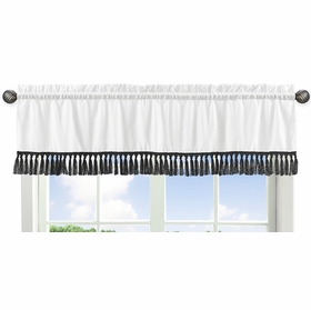 Boho Stitch Black and White Collection Solid Off White Fringe Window Valance