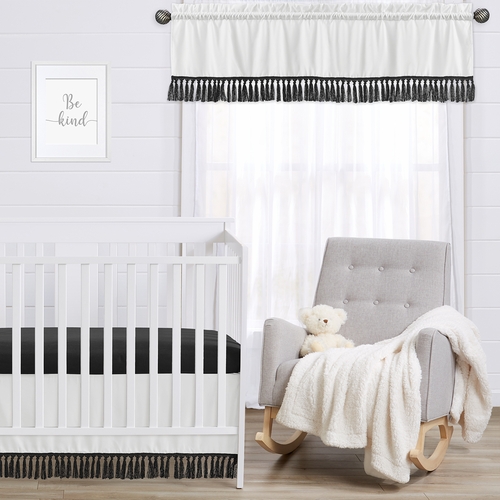 Boho Stitch Black and White Collection Solid Off White Fringe Window Valance - alt image 2