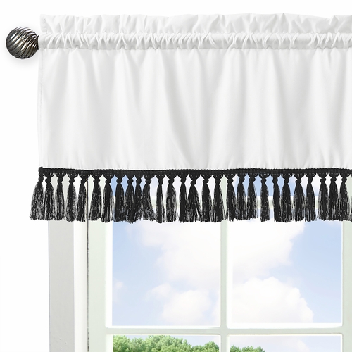 Boho Stitch Black and White Collection Solid Off White Fringe Window Valance - alt image 3
