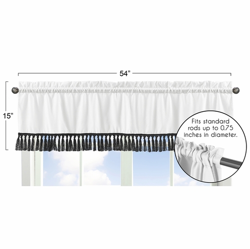 Boho Stitch Black and White Collection Solid Off White Fringe Window Valance - alt image 4
