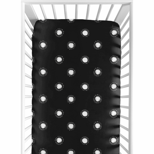 Boho Sun Black and White Crib Sheet