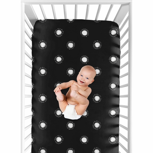 Boho Sun Black and White Crib Sheet - alt image 3