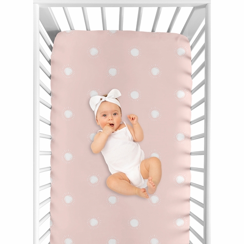 Boho Sun Blush Pink and White Crib Sheet - alt image 3