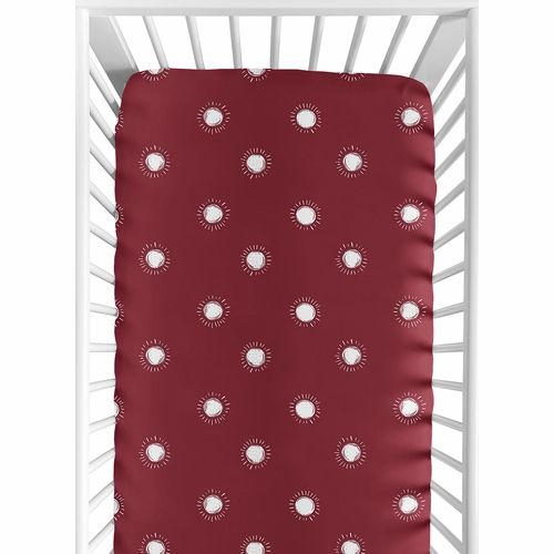Boho Sun Burgundy Red and White Crib Sheet