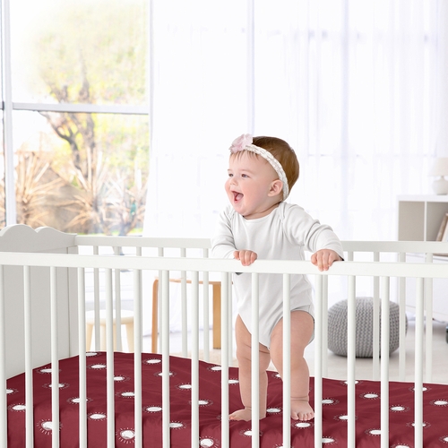 Boho Sun Burgundy Red and White Crib Sheet - alt image 1