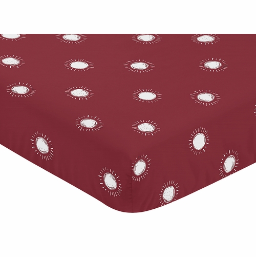 Boho Sun Burgundy Red and White Crib Sheet - alt image 2