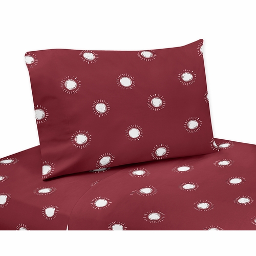 Boho Sun Burgundy Red and White Twin Sheet Set