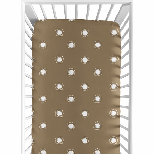Boho Sun Cocoa Brown and White Crib Sheet