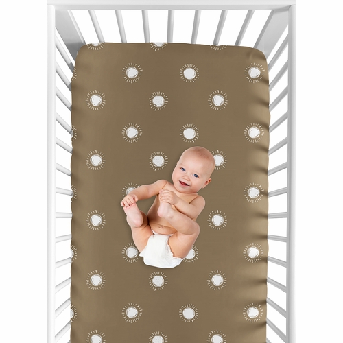 Boho Sun Cocoa Brown and White Crib Sheet - alt image 3