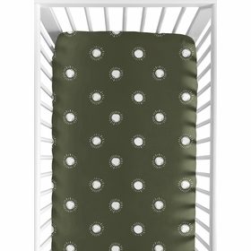Boho Sun Green and White Crib Sheet