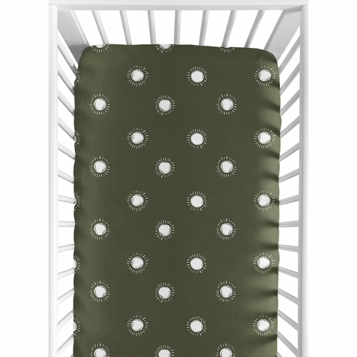 Boho Sun Green and White Crib Sheet