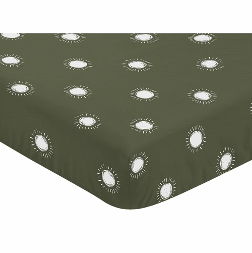 Boho Sun Green and White Crib Sheet - alt image 2