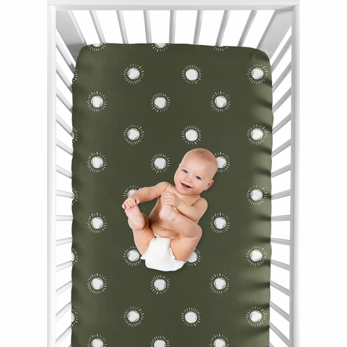 Boho Sun Green and White Crib Sheet - alt image 3