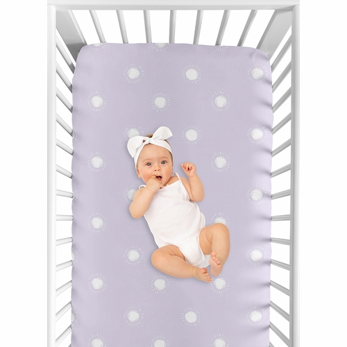 Boho Sun Lavender Purple and White Crib Sheet - alt image 3