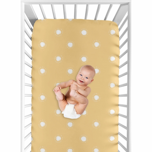 Boho Sun Mustard and White Crib Sheet - alt image 3