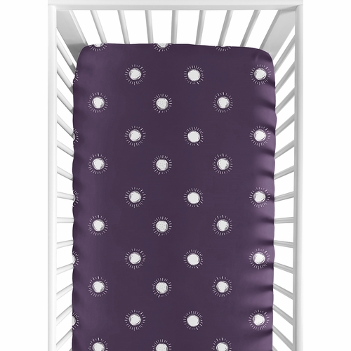 Boho Sun Plum Purple and White Crib Sheet