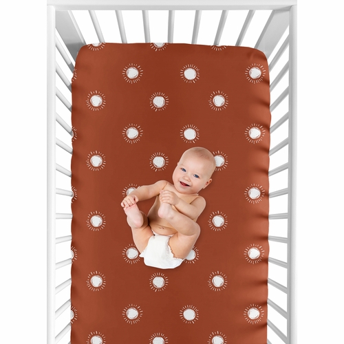 Boho Sun Rust and White Crib Sheet - alt image 3