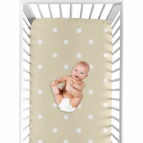 Boho Sun Taupe and White Crib Sheet - alt image 3