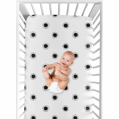 Boho Sun White and Black Crib Sheet - alt image 3