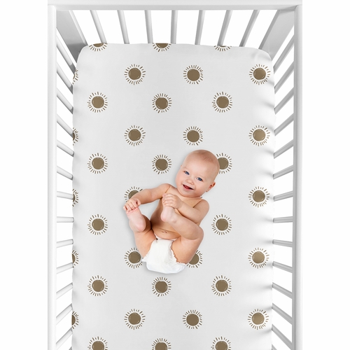 Boho Sun White and Cocoa Brown Crib Sheet - alt image 3