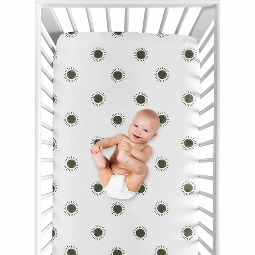 Boho Sun White and Green Crib Sheet - alt image 3