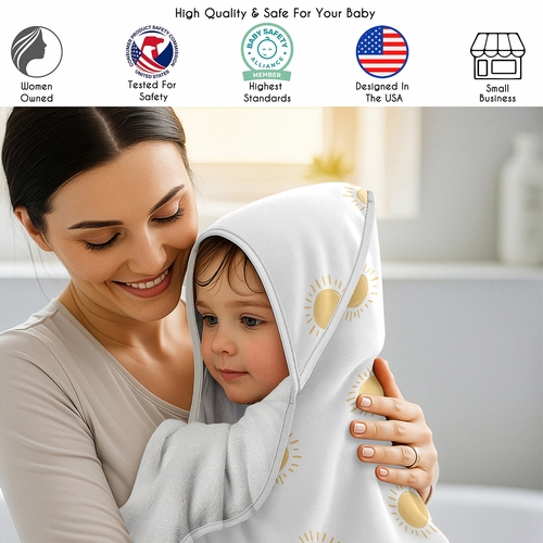 Boho Sun White and Mustard Collection Hooded Baby Towels - Toddler Bath Towel - alt image 1