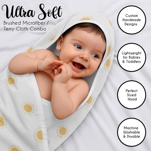 Boho Sun White and Mustard Collection Hooded Baby Towels - Toddler Bath Towel - alt image 4