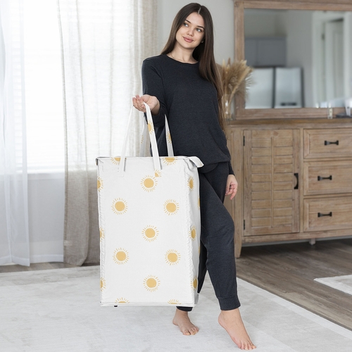 Boho Sun White and Mustard Collection Laundry Hamper with Handles - alt image 3
