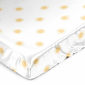Boho Sun White and Mustard Collection Satin Fitted Crib Sheet
