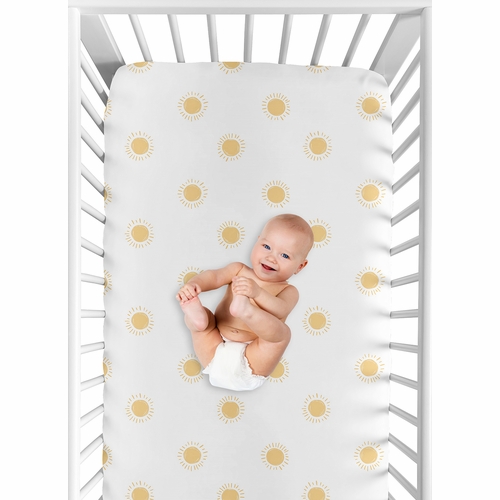 Boho Sun White and Mustard Crib Sheet - alt image 3