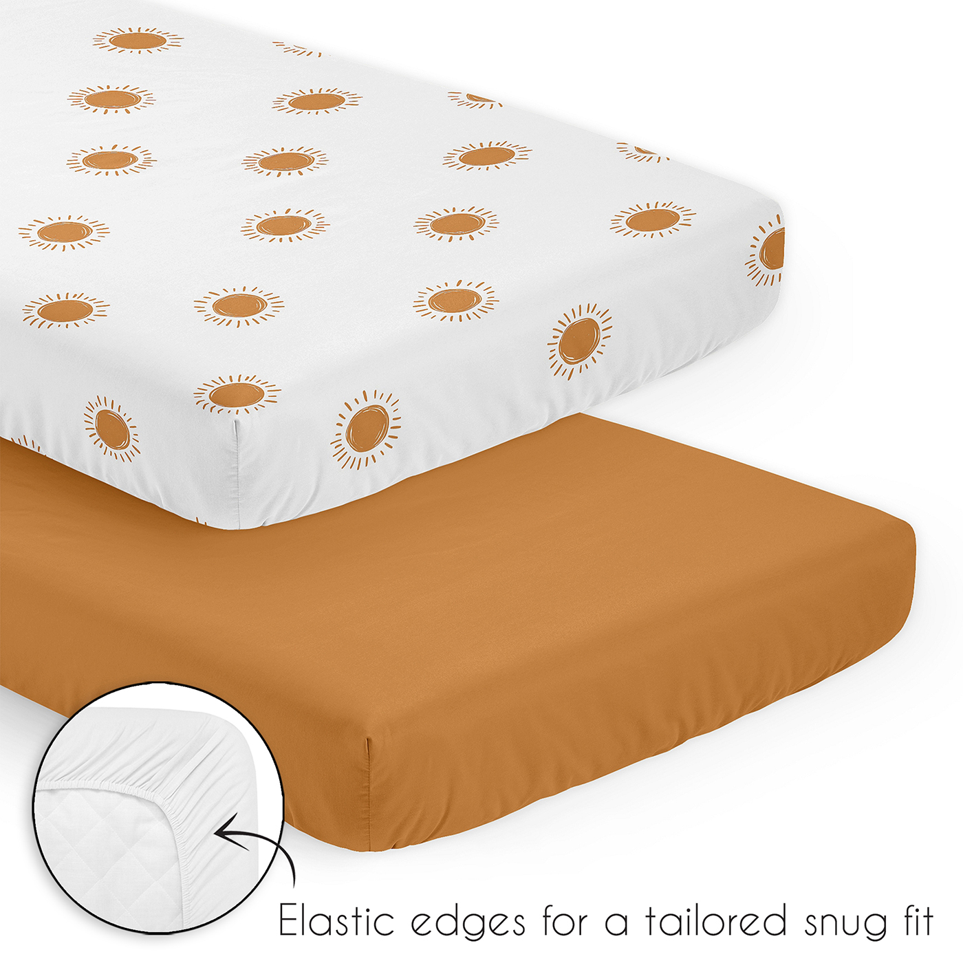 Boho Sun White and Pumpkin 3 Piece Mini Crib Bedding Set