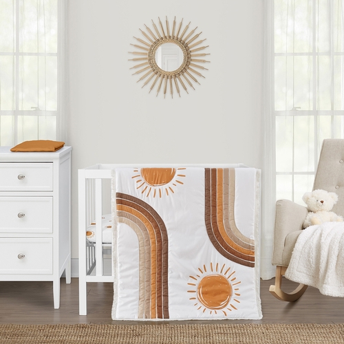 Boho Sun White and Pumpkin 3 Piece Mini Crib Bedding Set