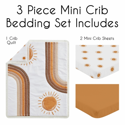 Boho Sun White and Pumpkin 3 Piece Mini Crib Bedding Set - alt image 1