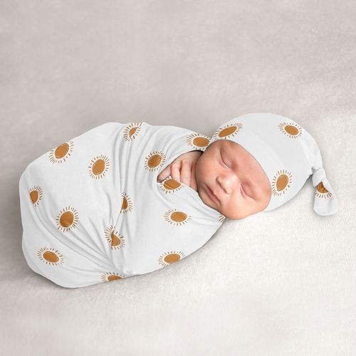 Boho Sun White and Pumpkin Baby Cocoon and Beanie Hat - 2 Piece Set