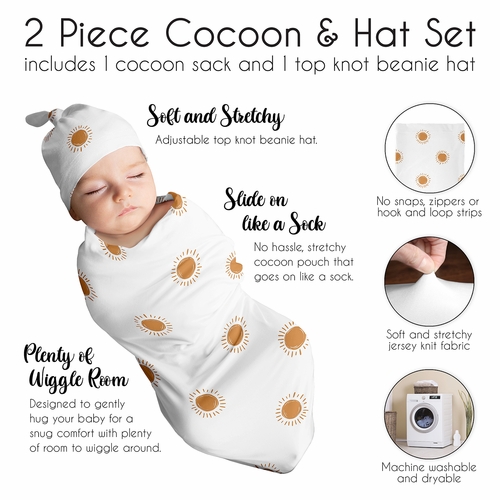 Boho Sun White and Pumpkin Baby Cocoon and Beanie Hat - 2 Piece Set - alt image 5