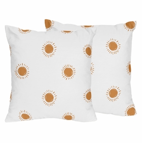 Boho Sun White and Pumpkin Collection Decorative Accent Throw Pillows - Set of 2