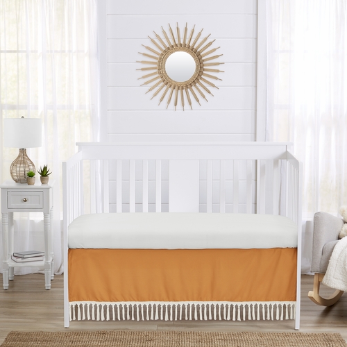 Boho Sun White and Pumpkin Collection Fringe Crib Bed Skirt - alt image 1