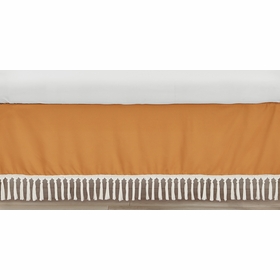 Boho Sun White and Pumpkin Collection Fringe Crib Bed Skirt