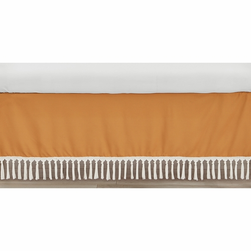 Boho Sun White and Pumpkin Collection Fringe Crib Bed Skirt