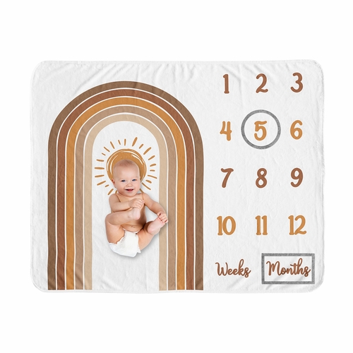 Boho Sun White and Pumpkin Collection Monthly Milestone Baby Blanket