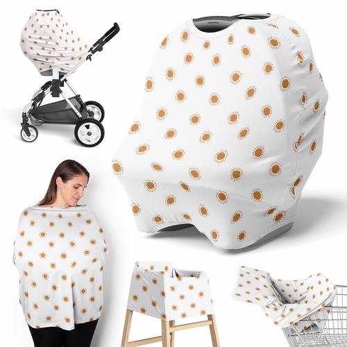 Boho Sun White and Pumpkin Collection Multi Use Baby Car Seat and Nursing Cover